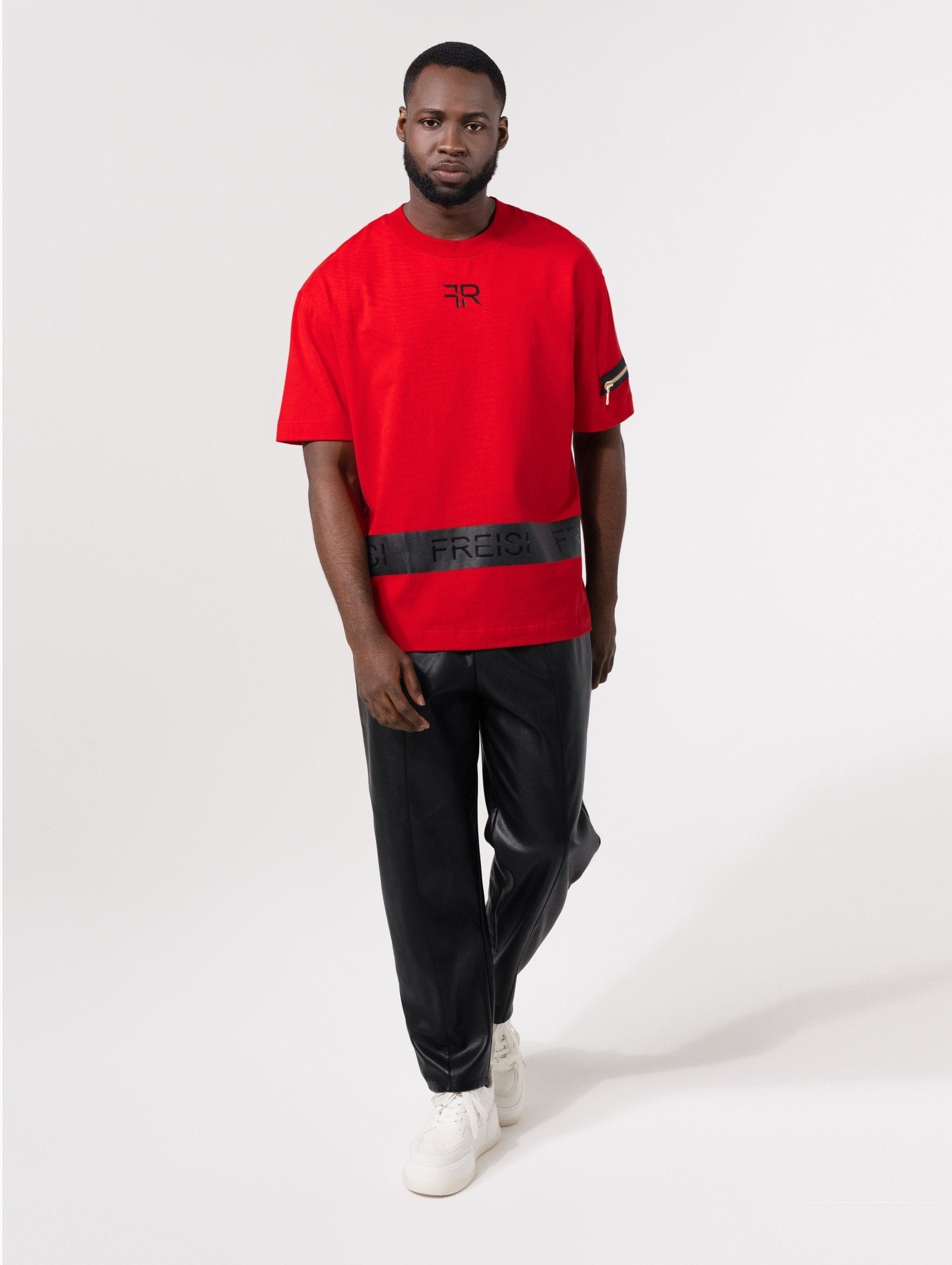 PHO Tee - レッド Fire Red T-Shirt – Premium Cotton, Glossy Print & Gold Zipper | FREISI